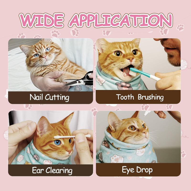 Puffluv Cat Wrap,Feline Nail Cutting Self-Adhesive Relief Blanket, Scratch&Escape-Proof,for Medication,Tooth Brushing,Claw Clipping,Ear Care with Lint Roller, 6-14 lbs - BeesActive Australia