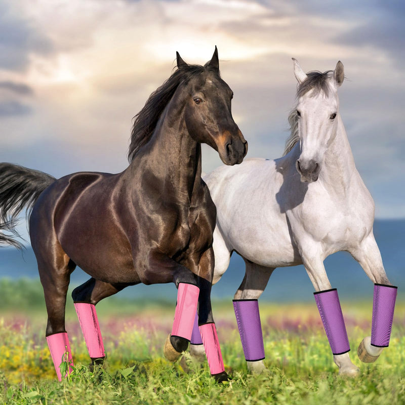 Set of 8 Mesh Fly Boots for Horse Loose Breathable Mesh Horse Boots Protective Horse Leg Wraps Horse Leggings for Preventing Flies and Mosquitoes Bites (Pink Purple) Pink Purple - BeesActive Australia