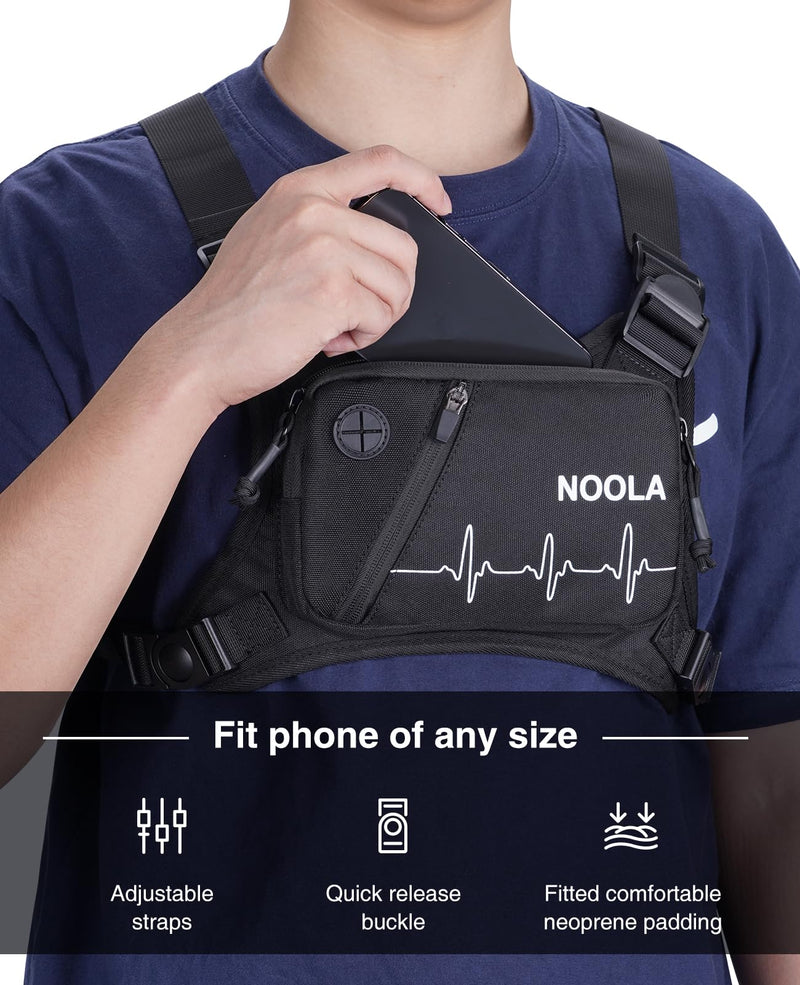 NOOLA Running Chest Pack, Running Vest for Men with Reflective Back, Sport Chest Bag for Runners, Cycling, Biking, EDC Pouch Black