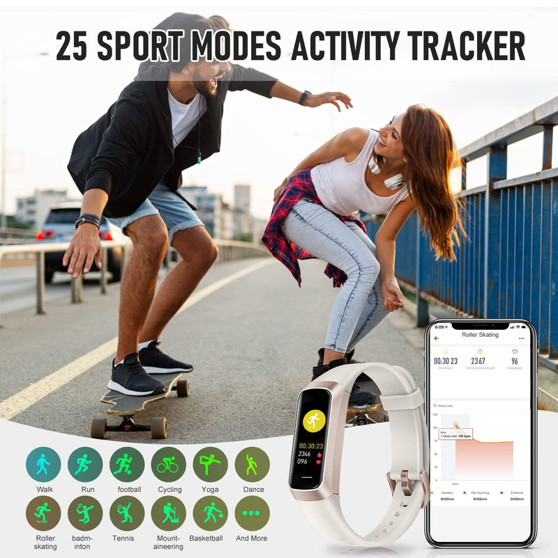 Fitness Tracker, Activity Trackers with 24/7 Heart Rate, Blood Oxygen Blood Pressure Sleep Monitor, Step Counter with 1.1" AMOLED Touch Color Screen, Calorie Pedometer Health Smart Watch for Women Men cream-coloured - BeesActive Australia