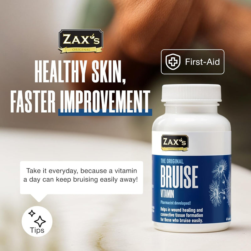 ZAX'S Bruise Vitamin Pharmacist Developed Bruising Supplements Potent Bruising Swelling Reducer, Zinc, Vitamin K, D3, Ascorbic Acid, Citrus Bioflavonoids, 60 Caps, Combine Arnica Bruise Cream 60 Count (Pack of 1)