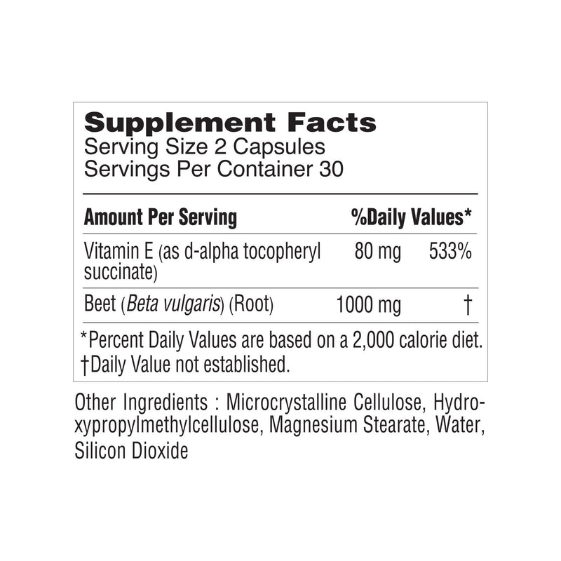 Beet Root 1000mg Capsules with Vitamin E -Supplement, Immune Support, Athletic Performance with Vegan 60 Caps, for Women and Men - BeesActive Australia