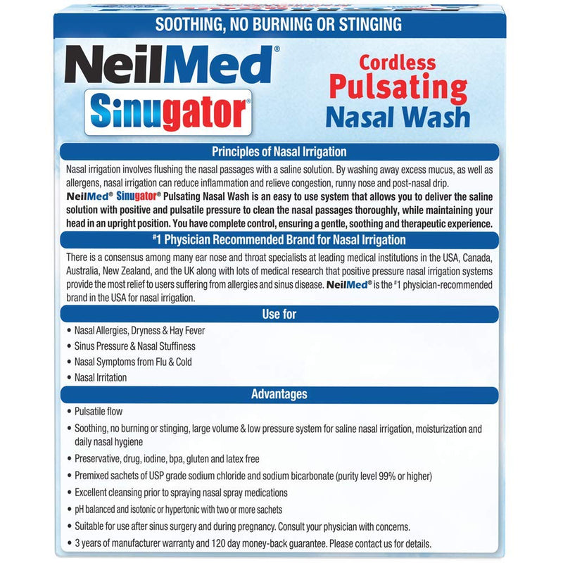 NeilMed Sinugator Cordless Pulsating Nasal Wash with 30 Premixed Packets - BeesActive Australia