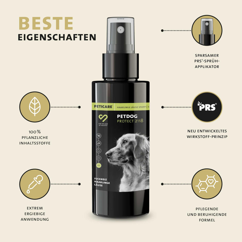 Peticare Anti-Lice & Hair Lice Spray for Dogs | Special agent effectively relieves itching and supports the regeneration process Unique PRS® system for a long-lasting effect – petDog Protect 2118 100 ml - BeesActive Australia