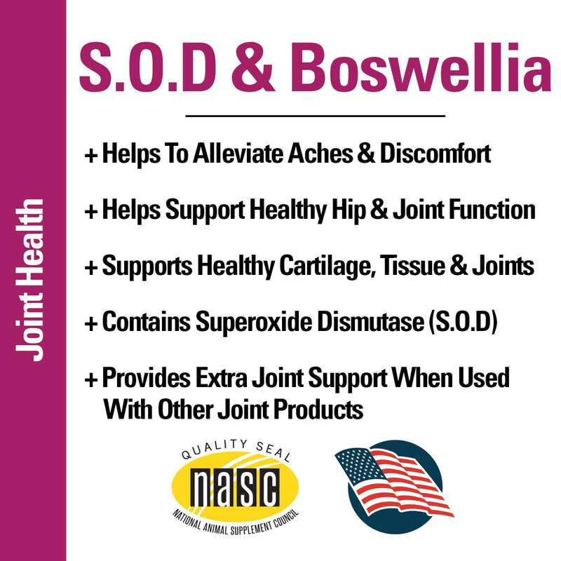 Vet Classics S.O.D. & Boswellia Joint Support Supplement for Dogs, Cats – Dog Hip & Cat Joint Supplement – Alleviates Aches, Discomfort– for Flexibility, Healthy Joint Function - 500 Chewable Tablets - BeesActive Australia