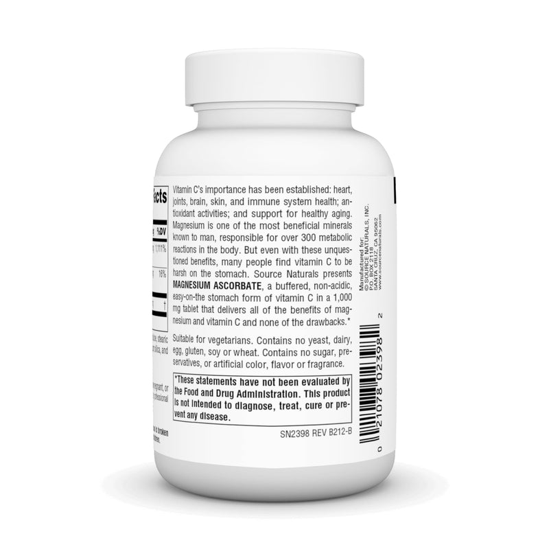 Source Naturals, Magnesium Ascorbate - 1000 mg, 60 Tablets | Gentle Non-Acidic Vitamin C* 60 Count (Pack of 1)
