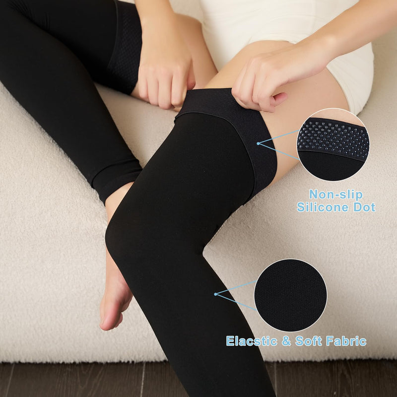 Medical Thigh High Compression Socks Footless for Women and Men (Pair), 15-20 mmHg with Silicone Dot Band, Medical Compression Stockings for Varicose Veins M BLACK