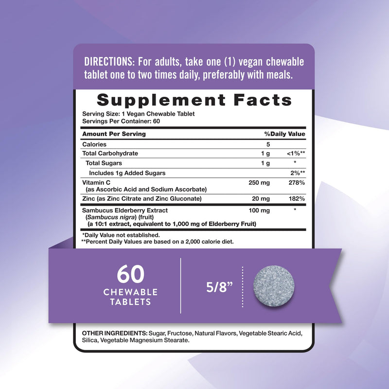 Nature's Truth Elderberry Immune Complex | 60 Chewable Tablets | Plus Vitamin C & Zinc | Mixed Berry | Vegan, Non-GMO & Gluten Free Supplement