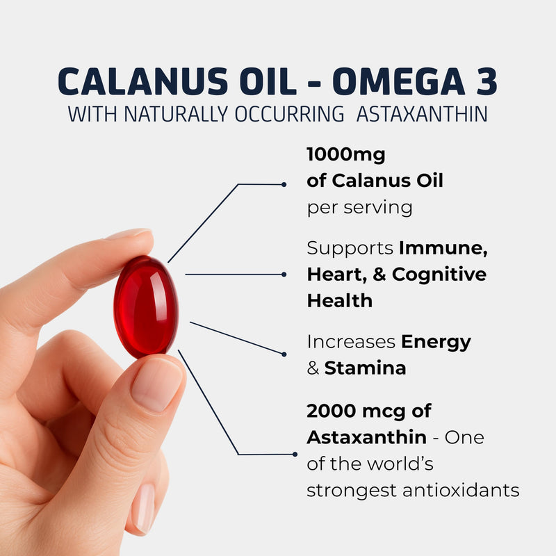 Arctic Ruby Oil 1000mg Omega 3 Supplement with EPA DHA 60 Softgels, 1 Pack | for Women and Men, Astaxanthin 2mg, Fish & Krill Oil Alternative, Arctic calanus oil, no fishy aftertaste, wellness support