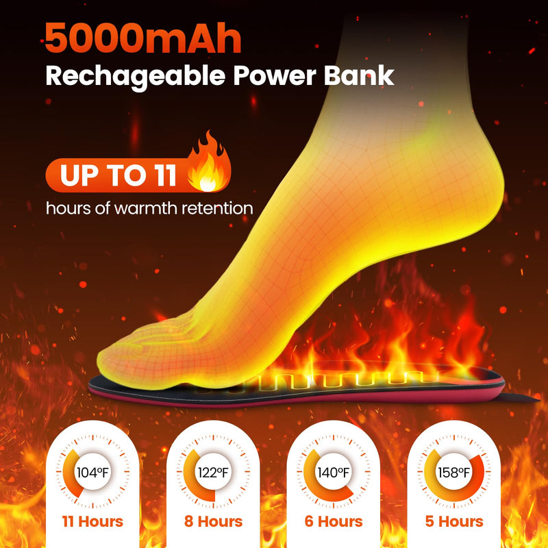 Heated Insoles Rechargeable, Foot Warmer for Men and Women with 5000 mAh Battery, 4-Temperature Settings Mobile App Control, Adjustable Design for All Shoes for Outdoor& Indoor Use, Size Large Black - BeesActive Australia