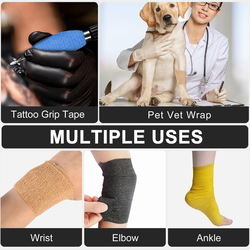 48 Pack Self Adhesive Bandage Wrap, 2” x 5 Yards Cohesive Medical Tape Elastic Grip Tape Black Sports Tape Athletic for Ankle, Wrist Sprains, Pet First Aid (Black) - BeesActive Australia