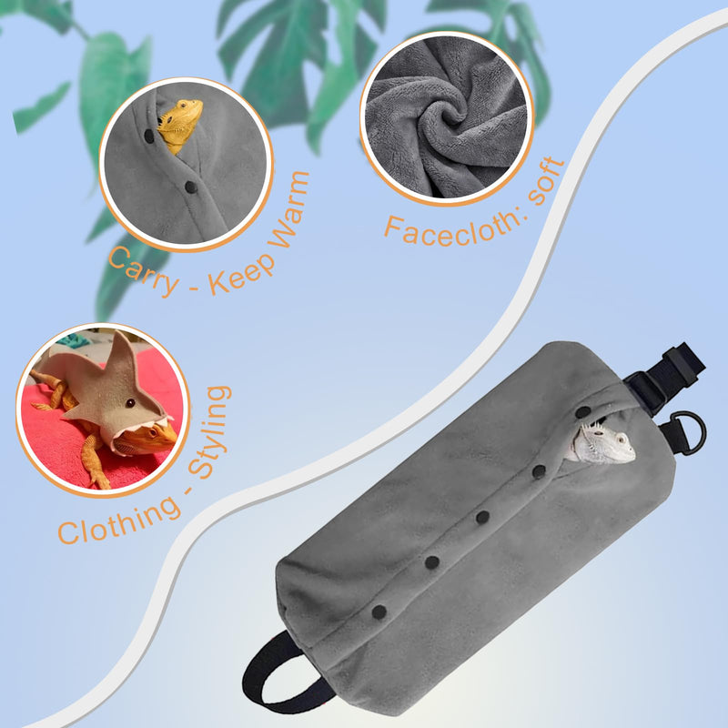 Bearded Dragon Carrier Set, Reptile Carrier Kit Includes Bearded Dragon Leash and Carrier, Shark Costume, Bearded Dragon Harness Vest with Costume for Small Pets Travel Gray