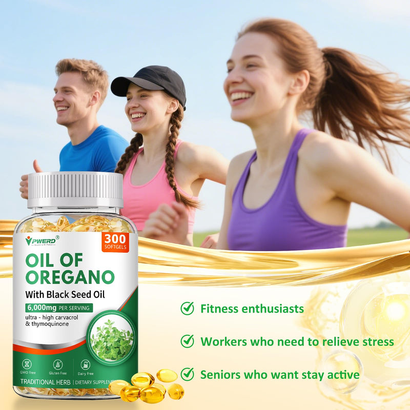 300 Softgels Wild Oregano Oil Capsules Organic Pills of Oregano Softgels Capsules Organic with Black Seed Oil 300 Count (Pack of 1)