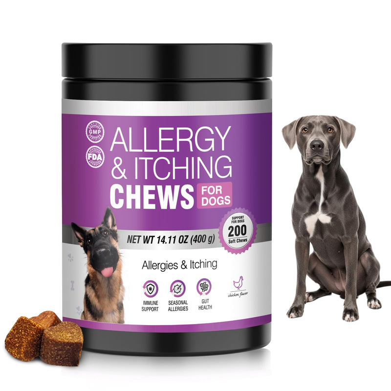 Dog Allergy Chews with Probiotics & Vitamins – Supports Skin Comfort & Coat Health