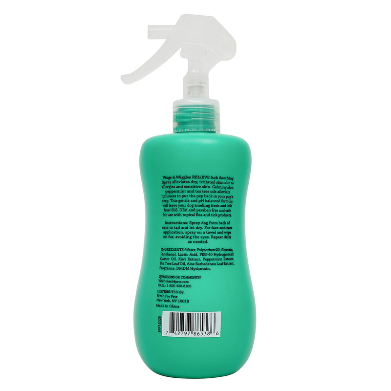 Wags & Wiggles Relieve Anti-Itch Dog Spray, Kiwi Scent, Waterless Dry Shampoo for Dogs with Dry or Itchy Sensitive Skin, pH Balanced, SLS Free, Paraben Free, 12 Fl Oz 12 Fl Oz (Pack of 1)