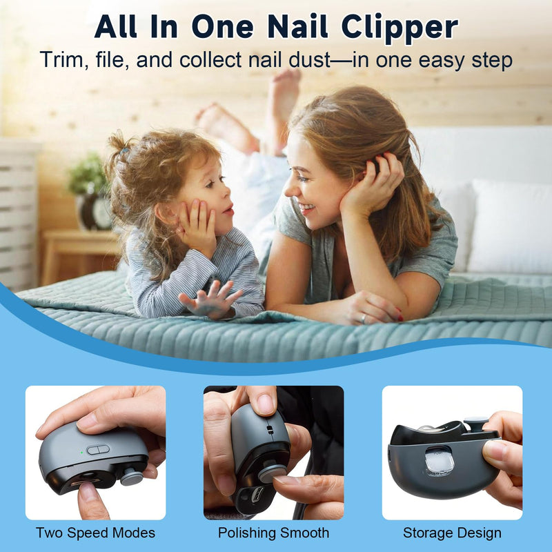 Electric Nail Clipper 3-in-1 Automatic Nail Clippers, Fingernail Toenail Trimmer Electric Toenail Clippers with LED Light Clip Storage 2 Speeds Nail Care Tool for Seniors Adults (White) White - BeesActive Australia