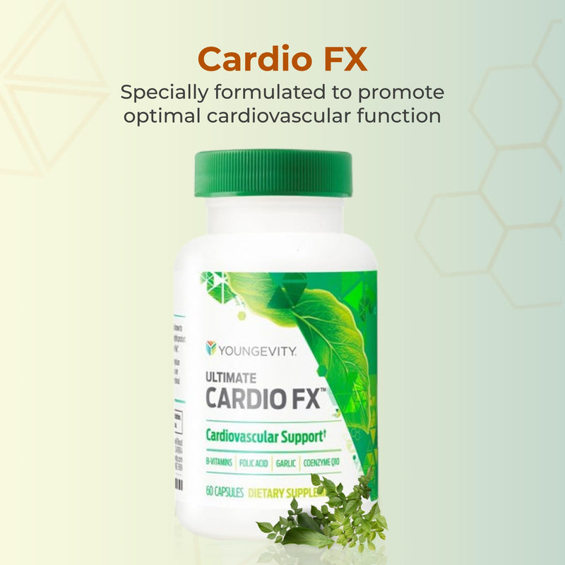 Youngevity Cardio FX Cardiovascular Support Supplement with CoQ10, 60 Caps | Garlic, ginkgo, hawthorn berry, CoQ10, taurine, magnesium, B vitamins, cardiovascular support, active lifestyle, 60 capsules