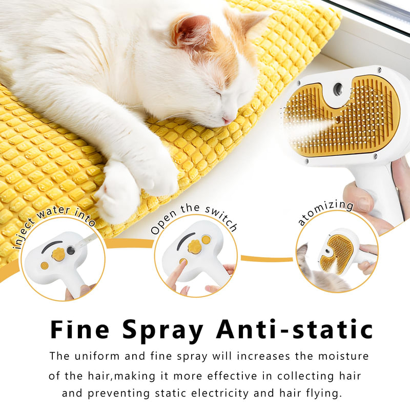 Cat Steam Brush, Cat Brushes for Indoor Cats, 3 In 1 Cat Hair Brush for Effective Hair Removal, Cat Brush for Shedding for Long & Short Haired Cats & Dogs - BeesActive Australia