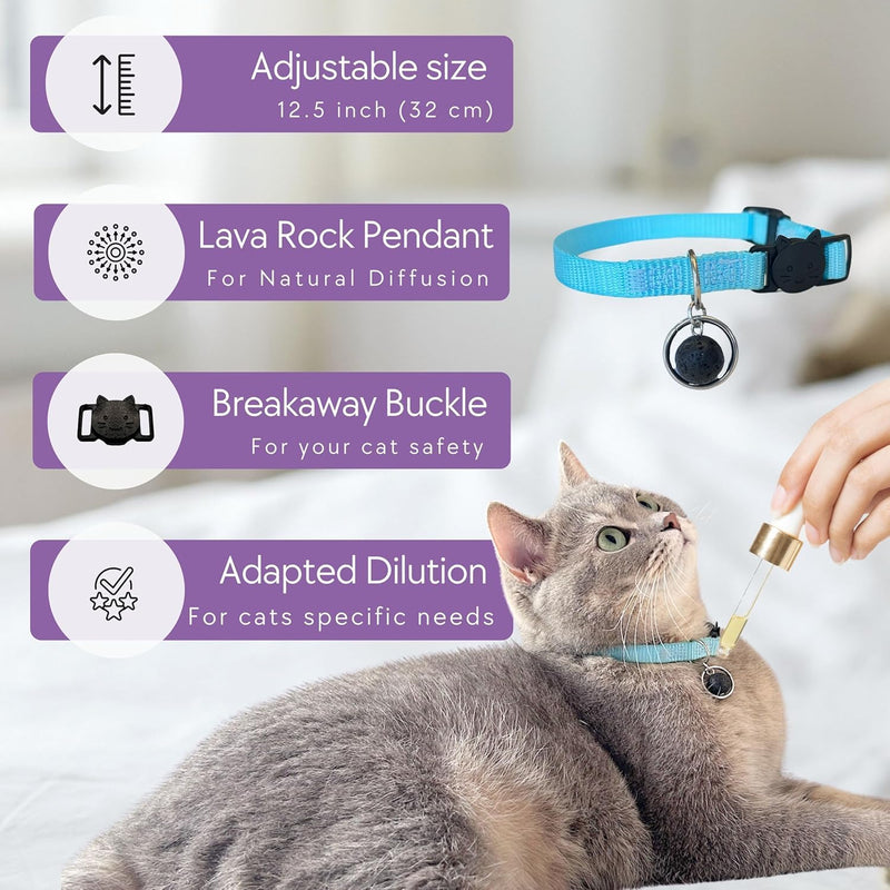 Natural Collar Anti Anxiety for Cats, Calming Collar for Indoor Cats, Stress and Anxiety Relief, Breakaway, Vet-Approved with Essential Oils (Lavender) Lavender
