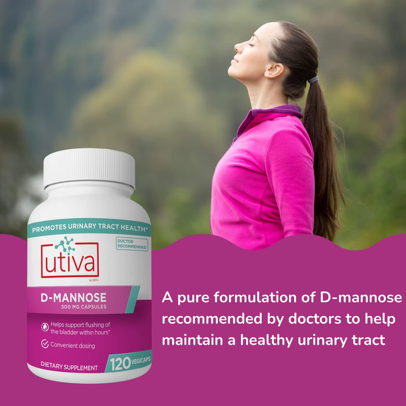 Szio+ Utiva D-Mannose 500mg Capsules – Naturally Flush The Bladder and Urinary Tract – UTI Avoidance – D Mannose Supplements for Women – Supports Urinary Tract Infection Treatments, 120 Capsules - BeesActive Australia