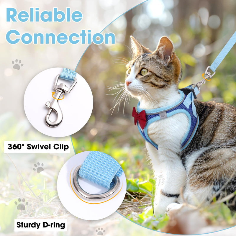 Cat Vest Harness and Leash Set for Walking Escape Proof, Adjustable Kitten Harness Breathable Mesh with Reflective Strips Harness for Kitty Puppy Bunny (Blue, XS) Blue - BeesActive Australia