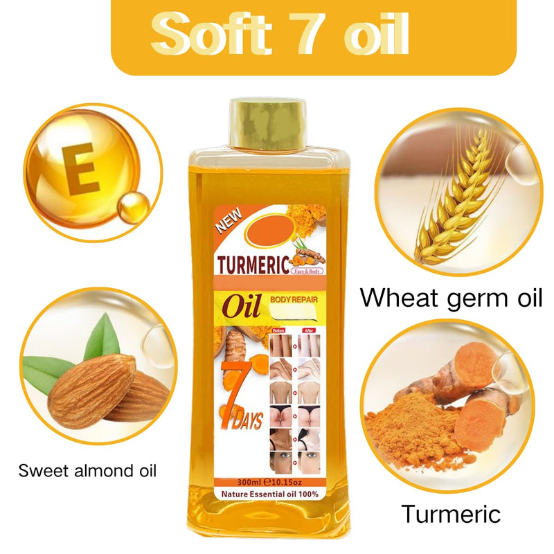 Soft 7 Oil, Soft 7 Turmeric Oil for Skin, for face and Body, Natural Moisturizing and Smoothing Body Oil