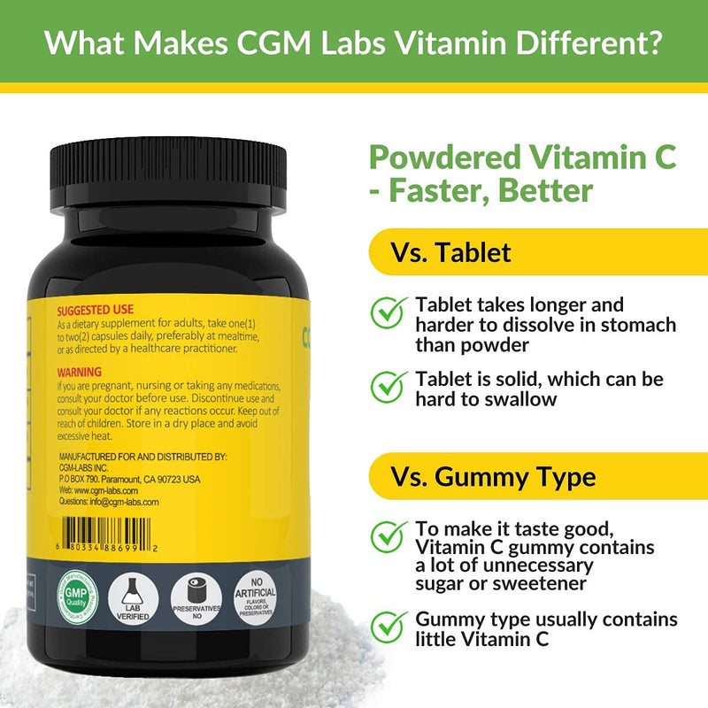 Non Acidic Vitamin C Dietary Supplement 1500mg with Calcium. Gentle on Stomach, Immune/Bone Support- 100 Caps by CGM Labs 1 Count (Pack of 100)