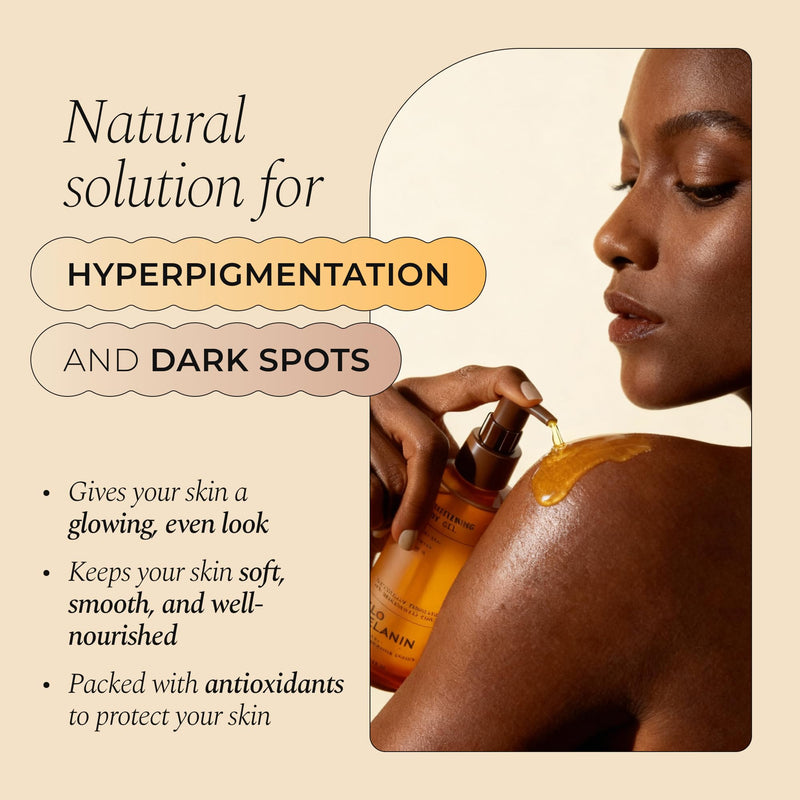 Glo Melanin Brightening Body Oil – Topical Moisturizer with Vitamin C, Kojic Acid & Turmeric – Lightweight Hydrating Cosmetic Oil for Melanin-Rich Skin (8 oz / 230 ml) | For Dark spots - Hyperpigmentation - Dull and Dry Skin, Topical Moisturizer with V...