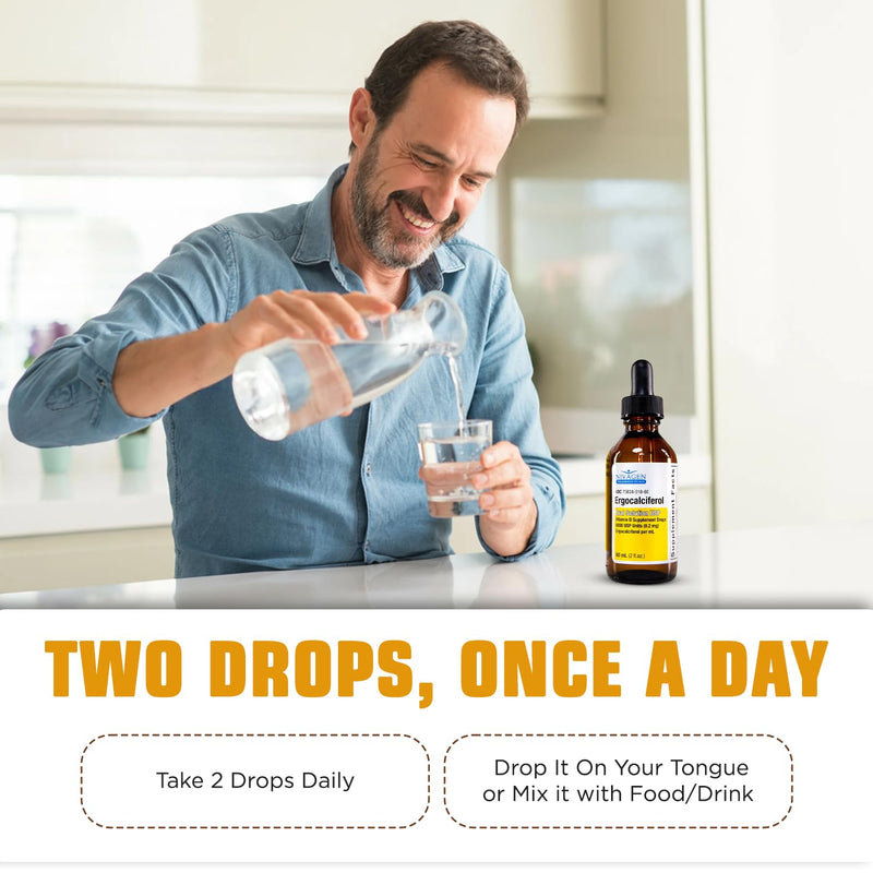 Nivagen Vitamin D2 Liquid Drops 8,000 USP (Ergocalciferol) | 400 IU per Serving | 2 Drops Once Daily | 1,200 Servings, 60ml (2 fl. oz) | Faster Absorption | Bone, Muscle & Immune Support | Made in USA