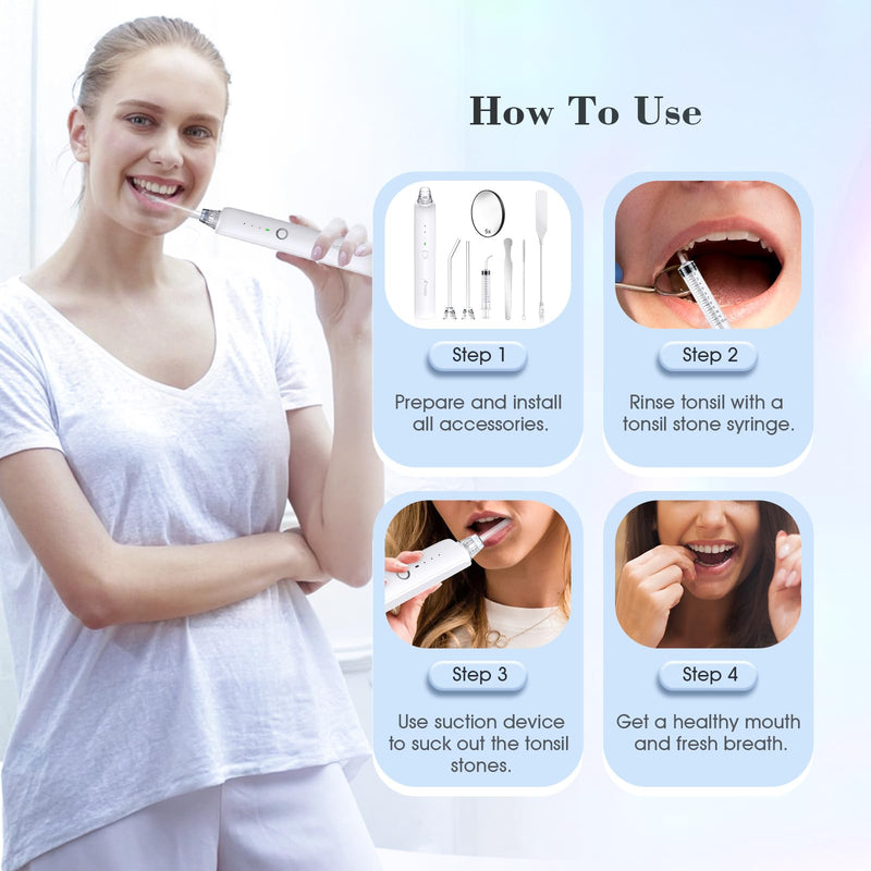 Tonsil Stone Remover Kit,3 Modes Electronic Tonsil Stone Remover Vacuum,Oral Irrigator for Best Tonsil Stone Remover LED Light,Tonsil Stone Mouthwash 5X Magnifying Mirror,Fight Bad Breath Tonsil Stone - BeesActive Australia