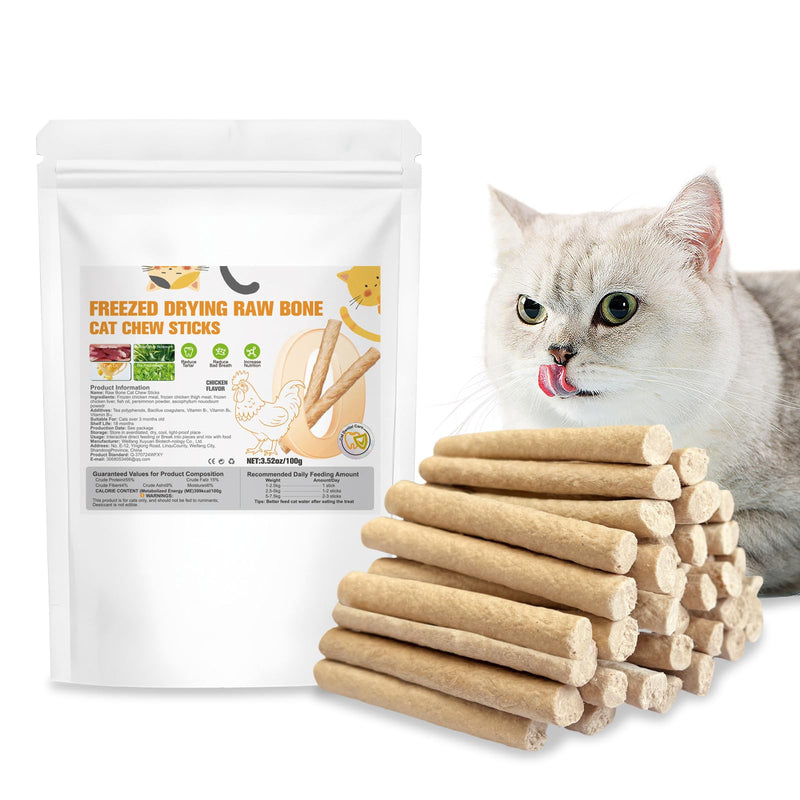 Freeze-Dried Cat Dental Treats Chicken Flavor, 100g Cat Chew Sticks to Freshen Breath & Control Tartar, Dental Care Snacks for Adult Cats & Kittens
