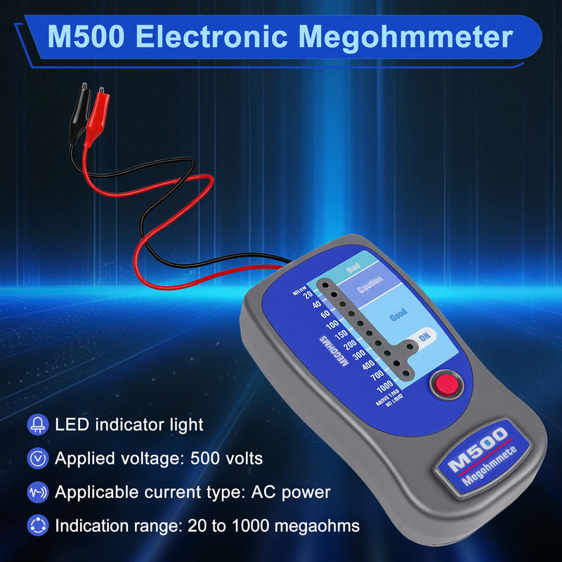 Insulation Tester Megohmmeter, 1000 Megohms at 500V, Compatible with Supco M500, Professional HVAC Tool for Compressor & Motor Windings, LED Zone Scale Indicator, Impact Resistant with Soft Case