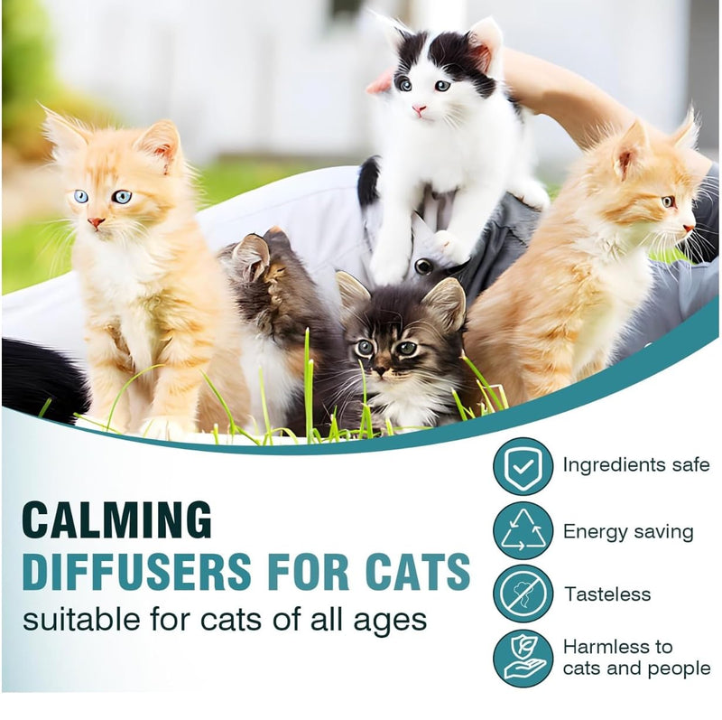 Cat Calming Diffuser for Stress Relief - Natural Cat Deterrent Spray to Reduce Stress, Spraying & Aggressive Behavior - Easy-to-Use Cat Diffuser Calming Solution for a Peaceful Home. 60 Day Supply 1 Diffuser +2 48ml Refills - PawsPlanet Australia