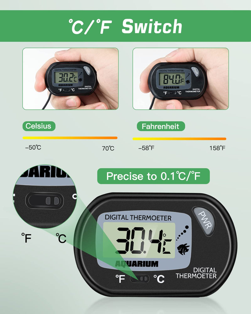 Zacro 2 Pack Digital Aquarium Thermometer, Fish Tank Thermometer, Water Thermometer with Large LCD Display,Reptile Thermometer for Fish Tank Water Terrarium 2 Packs - BeesActive Australia