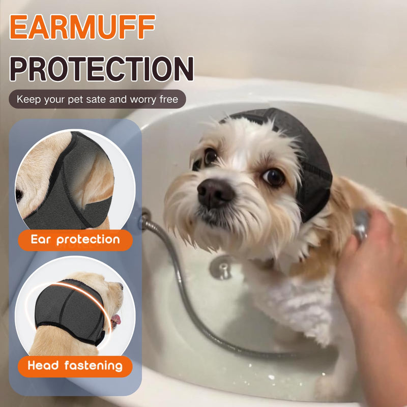 Dog Bath Earmuffs, Waterproof Swimming Ear Protection Cover with Noise Reduction, Breathable & Adjustable Dog Ear Protection Against Dirt, Insects (Grey L) Grey
