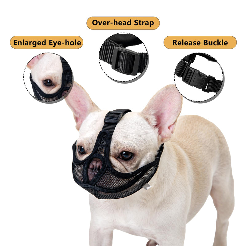 ILEPARK French Bulldog Muzzle, Won't Cover Forehead Dog Muzzle for Short Snout Dog, Adjustable Breathing Mesh, Anti Biting Chewing Barking (L, Black) L Black - BeesActive Australia