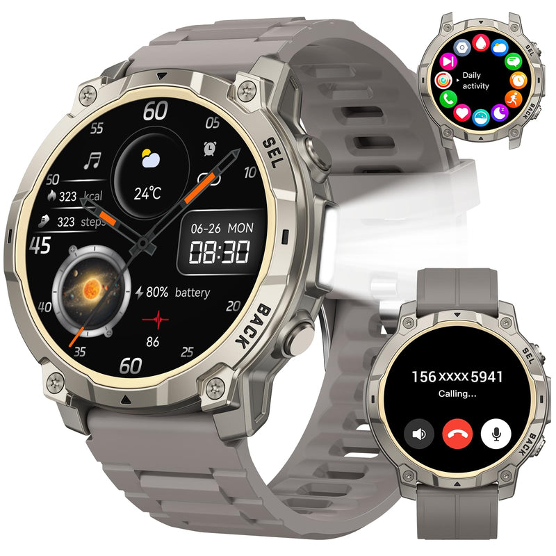Smart Watch for Men Fitness Tracker: Military Make Answer Call LED Digital Mens Watches Waterproof Smartwatch Android Phone iPhone Samsung Compatible Sleep SpO2 Heart Rate Monitor Step Pedometer 1.39 Classic Gray