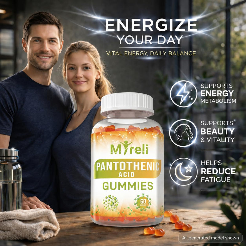 Pantothenic Acid Gummies - Vegetarian Vitamin B5 Supplement, D-Calcium Pantothenate Formula, Non-GMO, Gluten Free, 60 Chewables, Gelatin Free, Soy Free, Dairy Free, No Artificial Colors