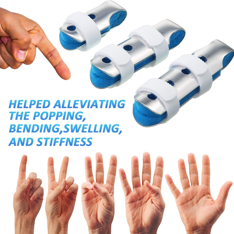 BBTO 6 Pieces Finger Splints Metal Finger Support Finger Stabilizer for Adults and Children Finger Knuckle Joint Fixation, 3 Sizes (Blue)