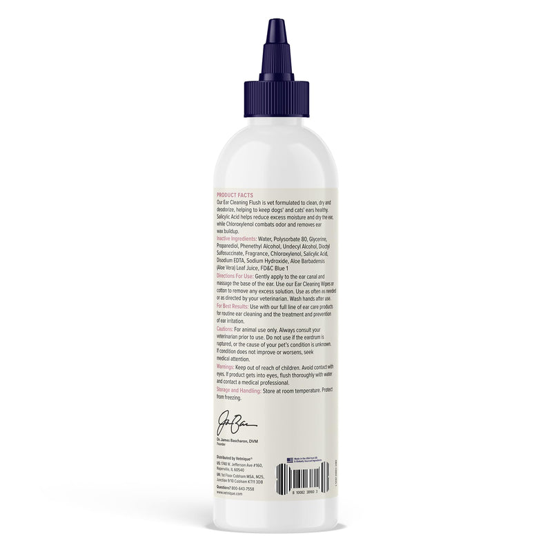 Vetnique Oticbliss Dog Ear Cleaner Flush Dog Ear Cleaning Solution for Dirt and Wax with Soothing Aloe Dogs & Cats Flush - Vet Recommended for Itchy Ears 4oz