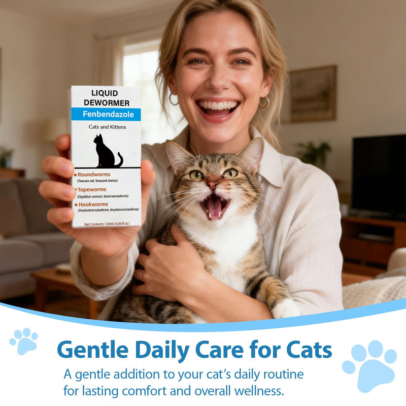 Fenbendazole Liquid Dewormer for Cats & Kittens, Treat Tapeworms, Roundworms & Hookworms - 4.06 oz, 120ml