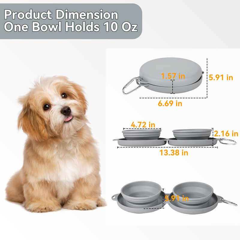 Collapsible Dog Water Bowl 2 in 1 Foldable Pet Food and Water Bowl Portable Cats Dishes with Carabiner Clip for Traveling Hiking Camping Walking (Grey) Grey - BeesActive Australia