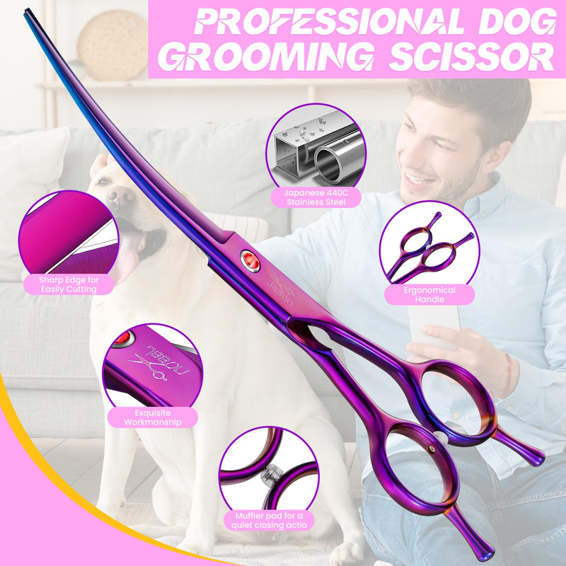 JASON Professional Curved Dog Scissors - 7.5" Grooming Scissors for Dogs Japanese Stainless Steel Pet Scissors for Grooming Scissors for Dogs Cats (Upward Curved, Purple) Tl-cu - BeesActive Australia