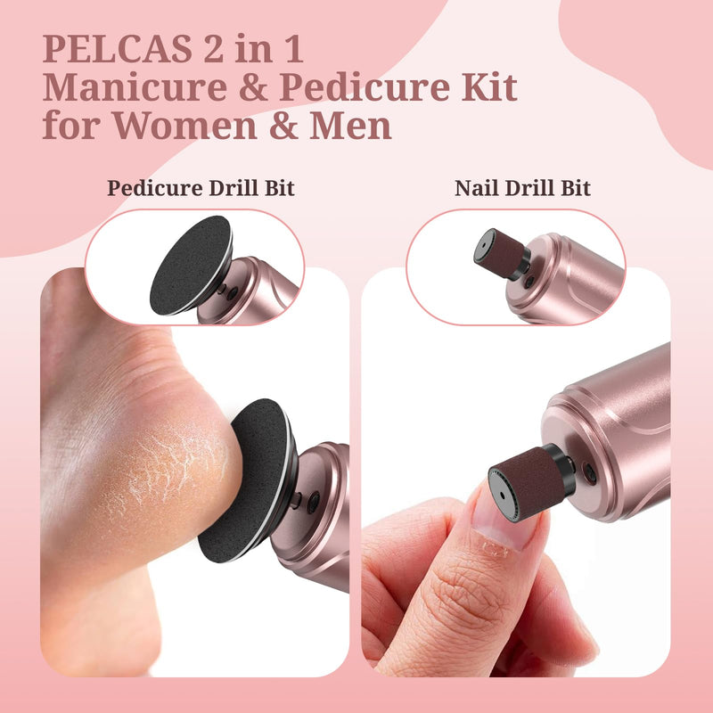 PELCAS Electric Foot Callus Remover with LED Screen, 2 in 1 Manicure & Pedicure Kit, 100 PCS Sandpapers Electric Foot File for Women & Men, Cordless Feet Filer for Foot Callus, Thick Nails Pink - BeesActive Australia