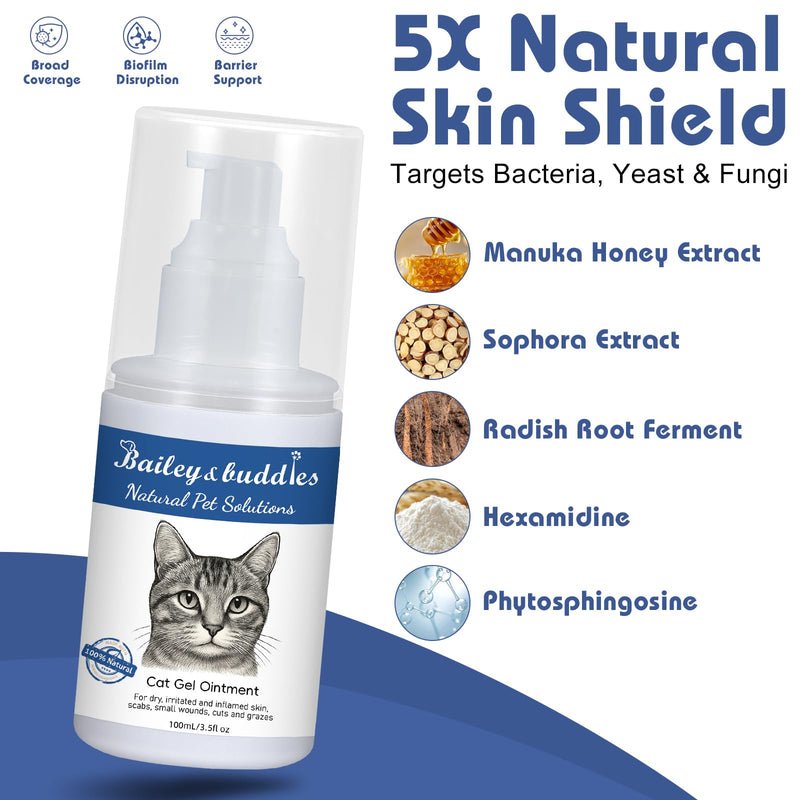 Bailey & Buddies Natural Cat Skin Ointment – Soothing Relief for Dry, Itchy Skin, Hot Spots, Eczema & Allergies – Omega-Enriched Formula with Apple Cider Vinegar – Gentle on Sensitive Skin