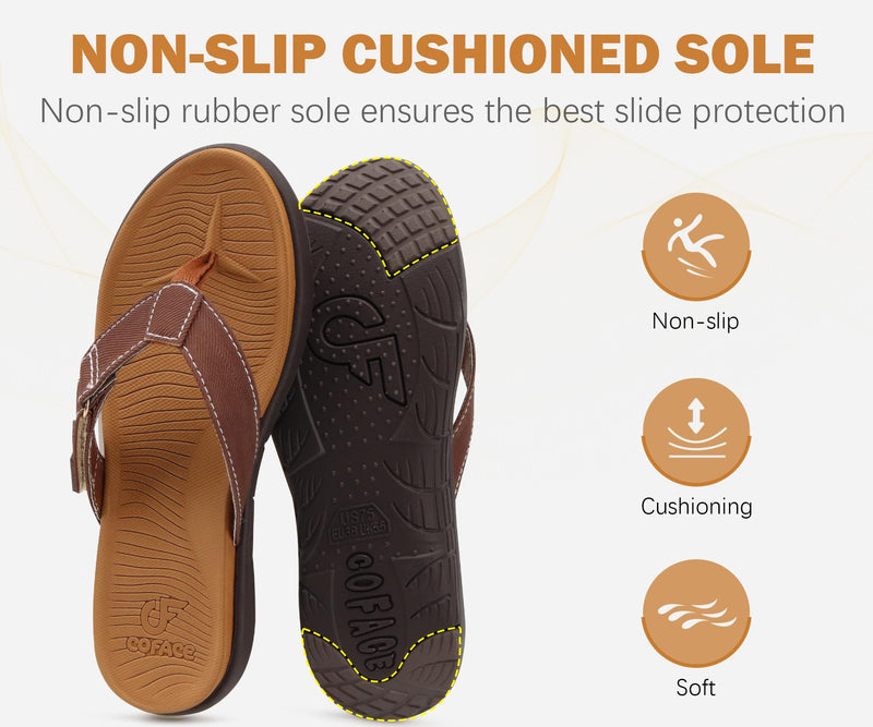 COFACE Flip Flops for Women with Arch Support Beach Thong Sandals for Woman Adjustable Fashion Orthopedic Sandal Outdoor 7.5 Brown