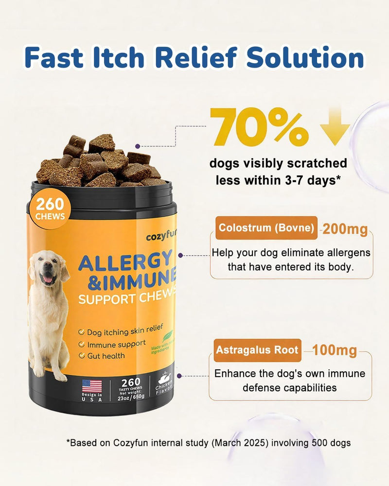 Dog Allergy Chews 260Ct - 23oz Dog Supplements for Itchy Skin and Paw Licking, USA Lab Formula with Probiotics, Dogs are Human Multivitamin Itch Relief, Boost Immune System (260CT)