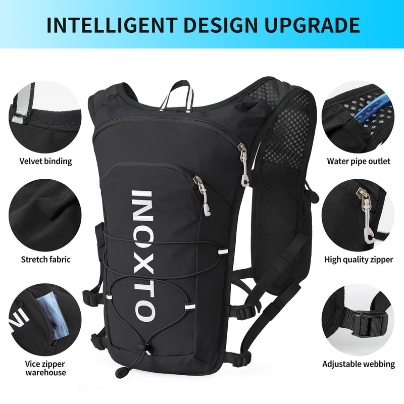 INOXTO Running Hydration Vest Backpack,Lightweight Insulated Pack with 1.5L Water Bladder Bag Daypack for Hiking Trail Running Cycling Race Marathon for Women Men 611 Black White