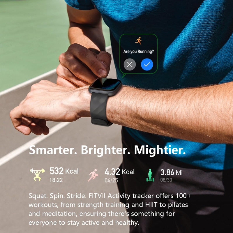 FITVII Health & Fitness Tracker (Answer/Make Calls), Smart Watch with 24/7 Heart Rate and Blood Pressure, Sleep Tracking, Blood Oxygen Monitor, 120+ Sport Modes Activity Tracker for Women Men Black 1.85 - BeesActive Australia