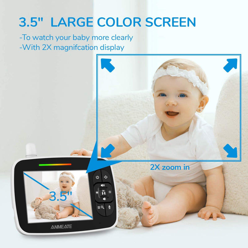 ANMEATE Baby Monitor with Remote Pan-Tilt-Zoom Camera,Large Display Video Baby Monitor with Camera and Audio |Infrared Night Vision |Two Way Talk | Room Temperature| Lullabies and 960ft Range（Black） Black - BeesActive Australia